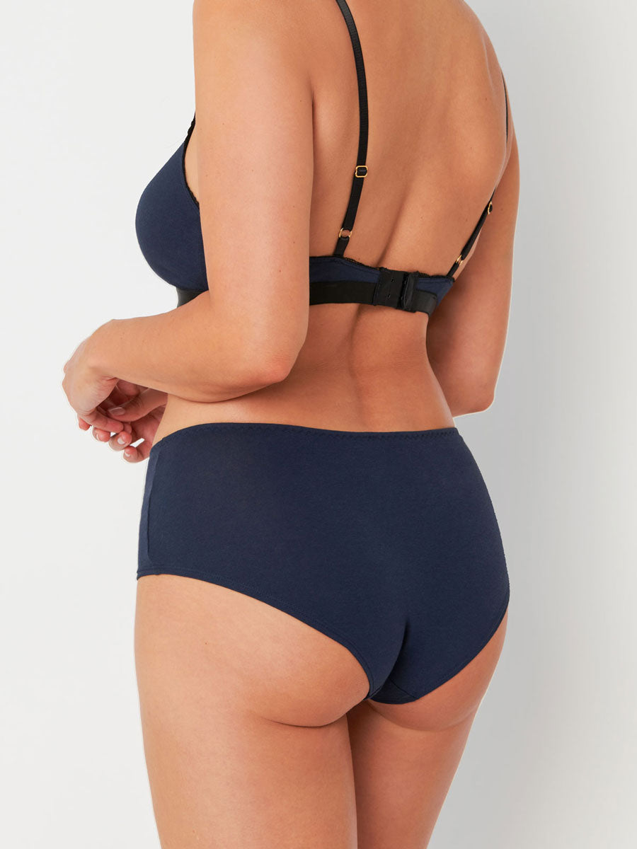 Cotton and Lace Cheeky Panty - Midnight blue