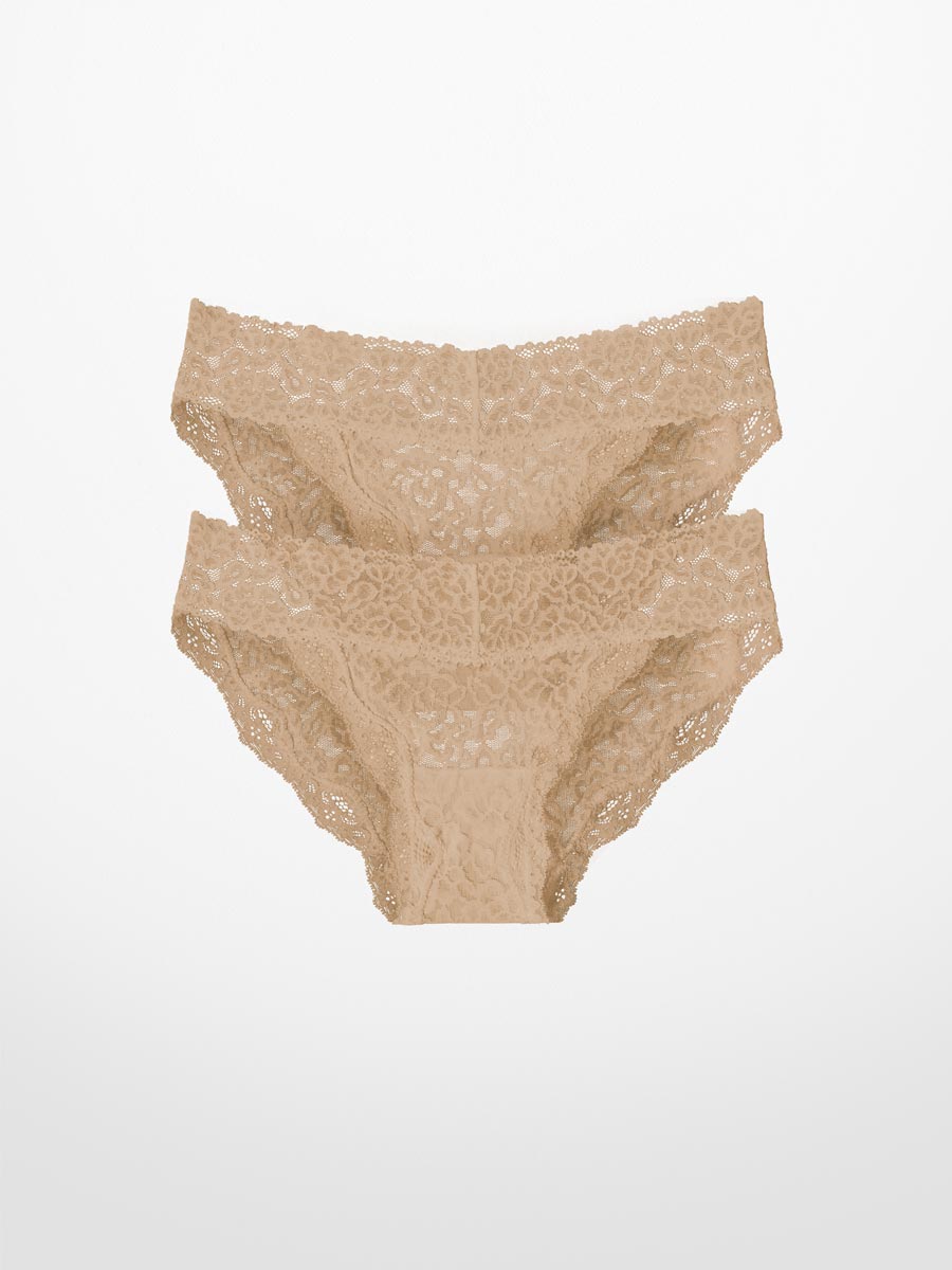 Luxe-Stretch Lace Bikini in Beige - LoveSuze