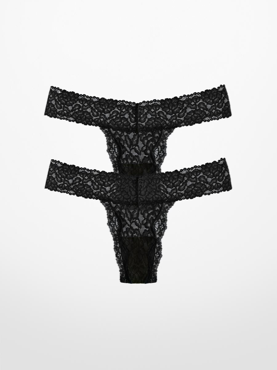 Luxe-Stretch Lace Thong in Black - LoveSuze