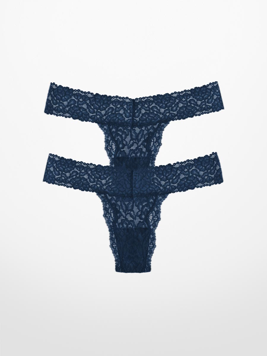 Luxe-Stretch Lace Thong in Midnight Blue- LoveSuze