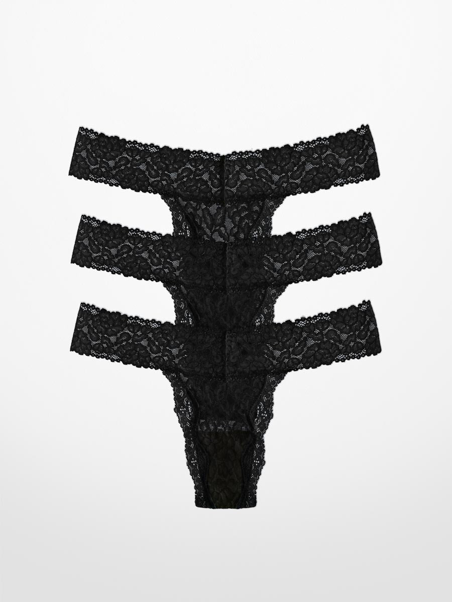 Luxe-Stretch Lace Thong in Black - LoveSuze