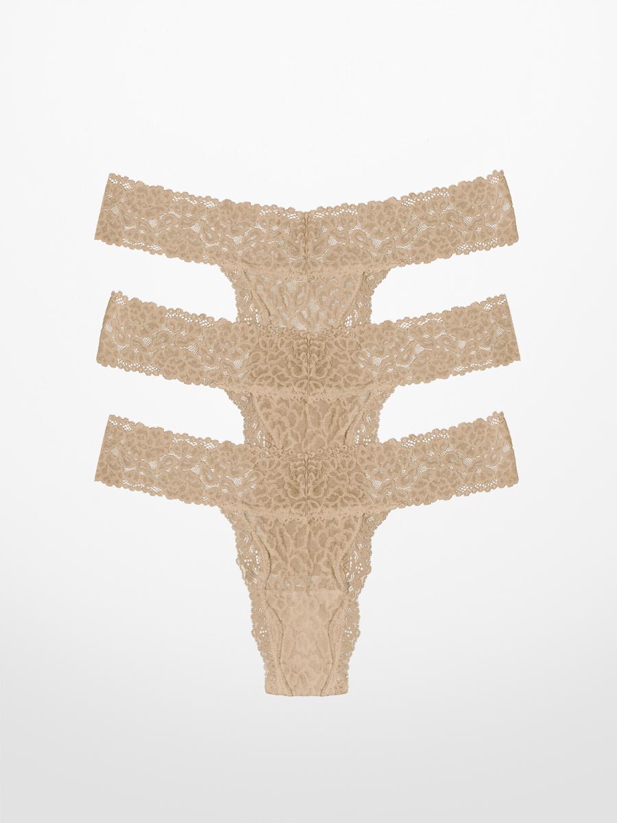 Luxe-Stretch Lace Thong in Beige - LoveSuze
