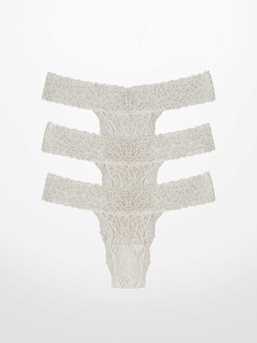 Luxe-Stretch Lace Thong in Taupe - LoveSuze