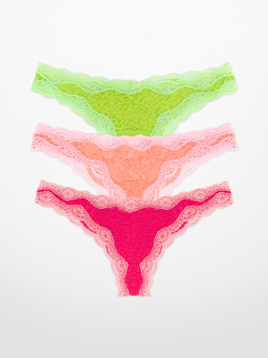 3-pack Ever-Stretch Lace Cheeky Bikini Pink, Coral, Lime