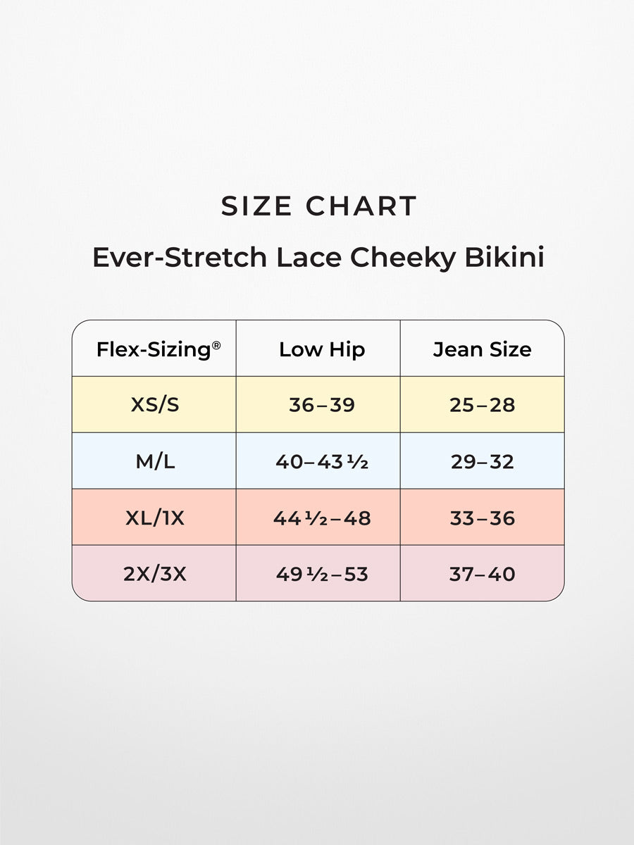 Ever-Stretch Lace Cheeky Bikini Sizing Chart