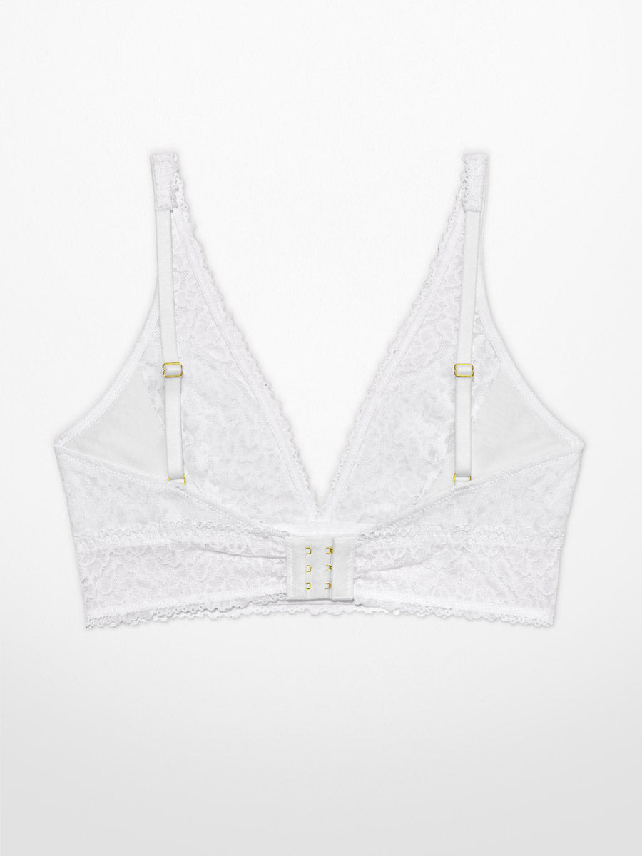 Luxe-Stretch Full-Bust Lace Plunge Bra - in White - LoveSuze