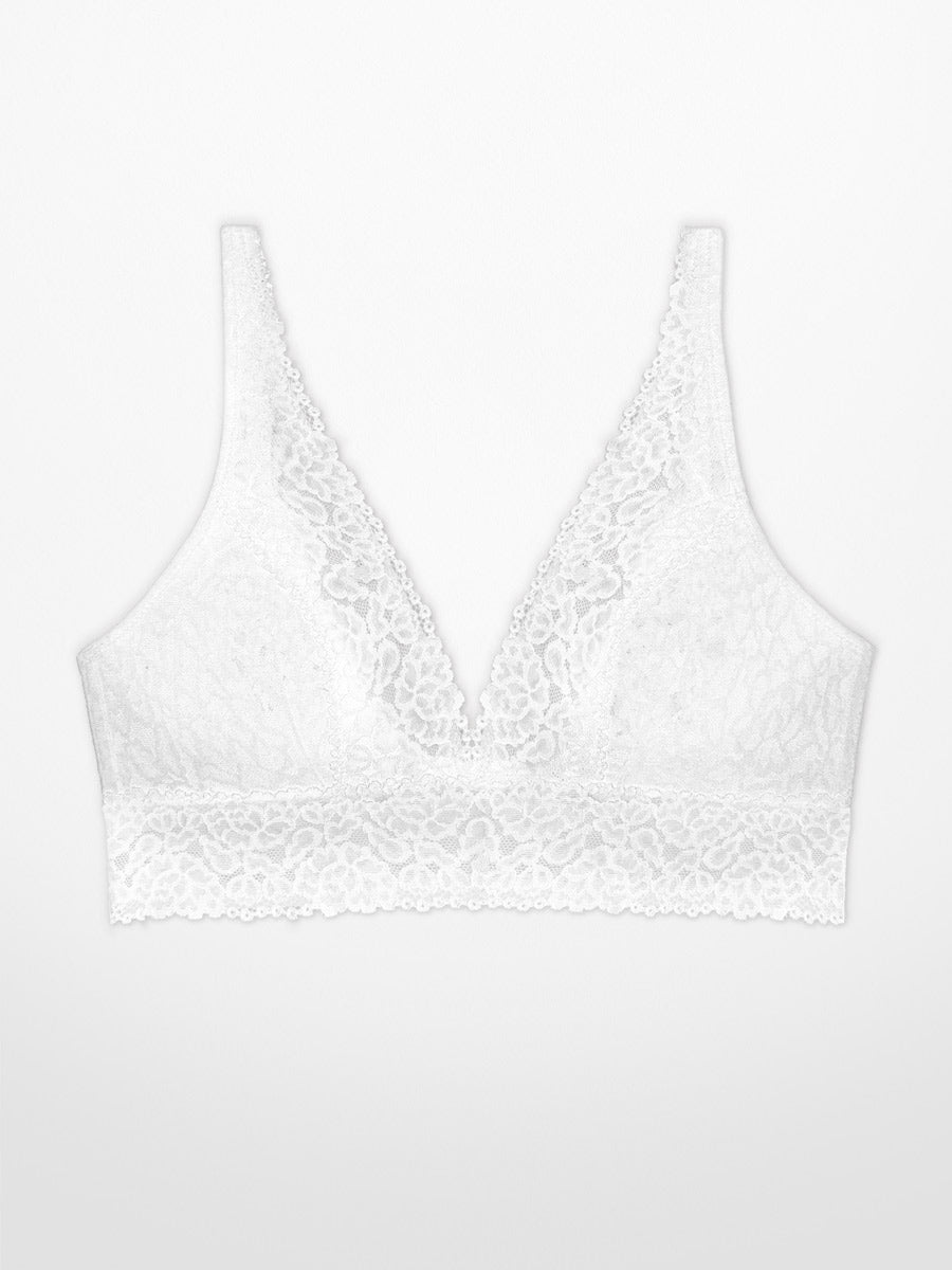 Luxe-Stretch Full-Bust Lace Plunge Bra - in White - LoveSuze