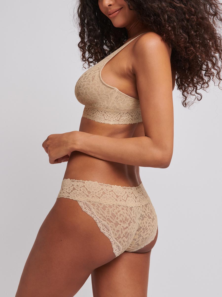 Luxe-Stretch Lace Bikini in Beige - LoveSuze