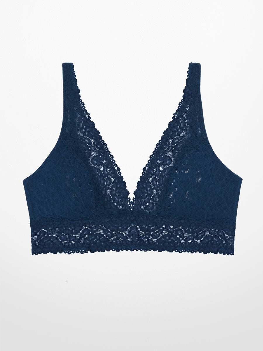Luxe-Stretch Full-Bust Lace Plunge Bra - Midnight Blue - LoveSuze
