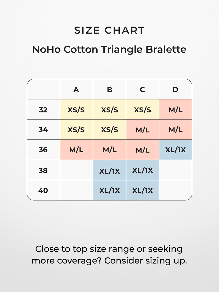 NoHo Cotton Triangle Bralette Size Chart