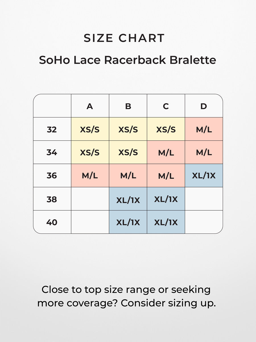 SoHo Lace Racerback Bralette Size Chart