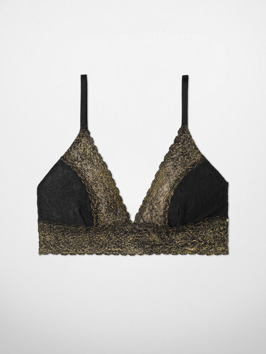 Gold foil, stretch lace bralette and panty set – Liloo Signature