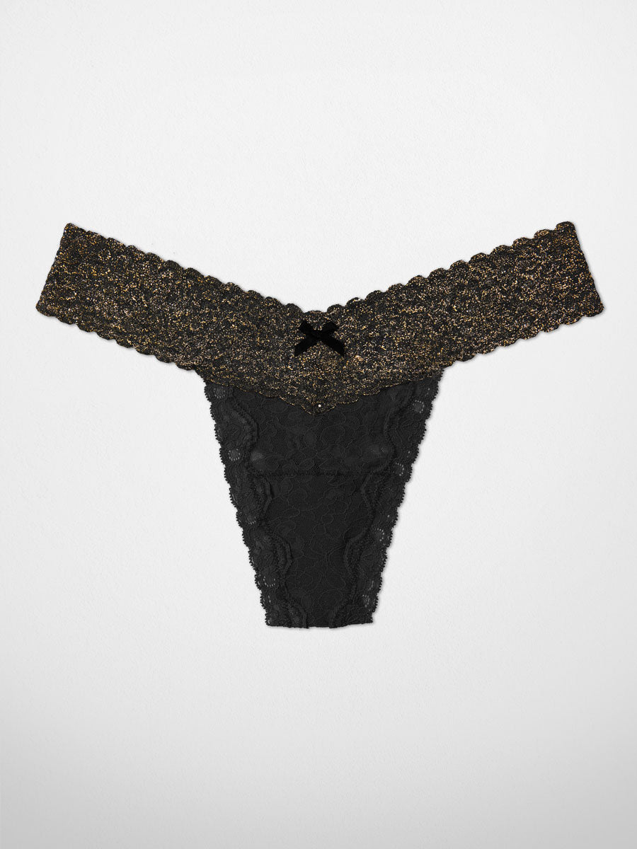 lace and lurex thong - black - Undiz